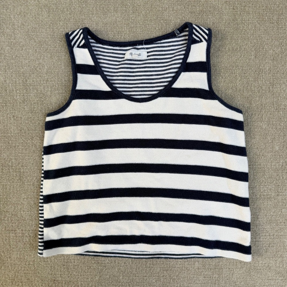 Madewell Striped Knit Sweater Tank Top Navy Blue White XS Sleeveless Scoop‎ Neck